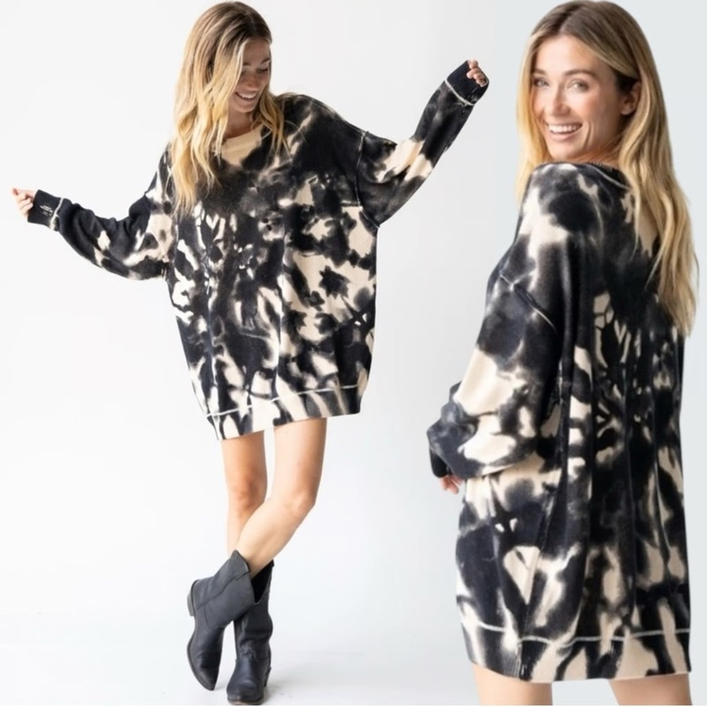 Natural Life Taylor Oversized Cotton Sweater Black and Cream Tie-Dye - Picture 3 of 3